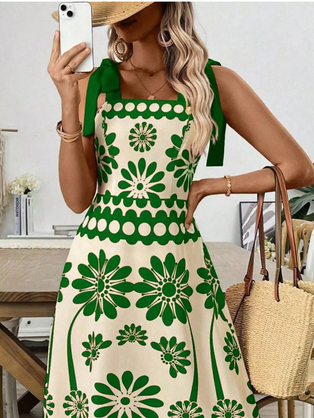Floral Print Tie-Shoulder Midi Dress