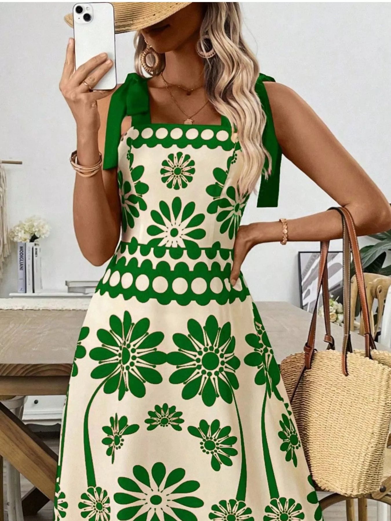 Floral Print Tie-Shoulder Midi Dress