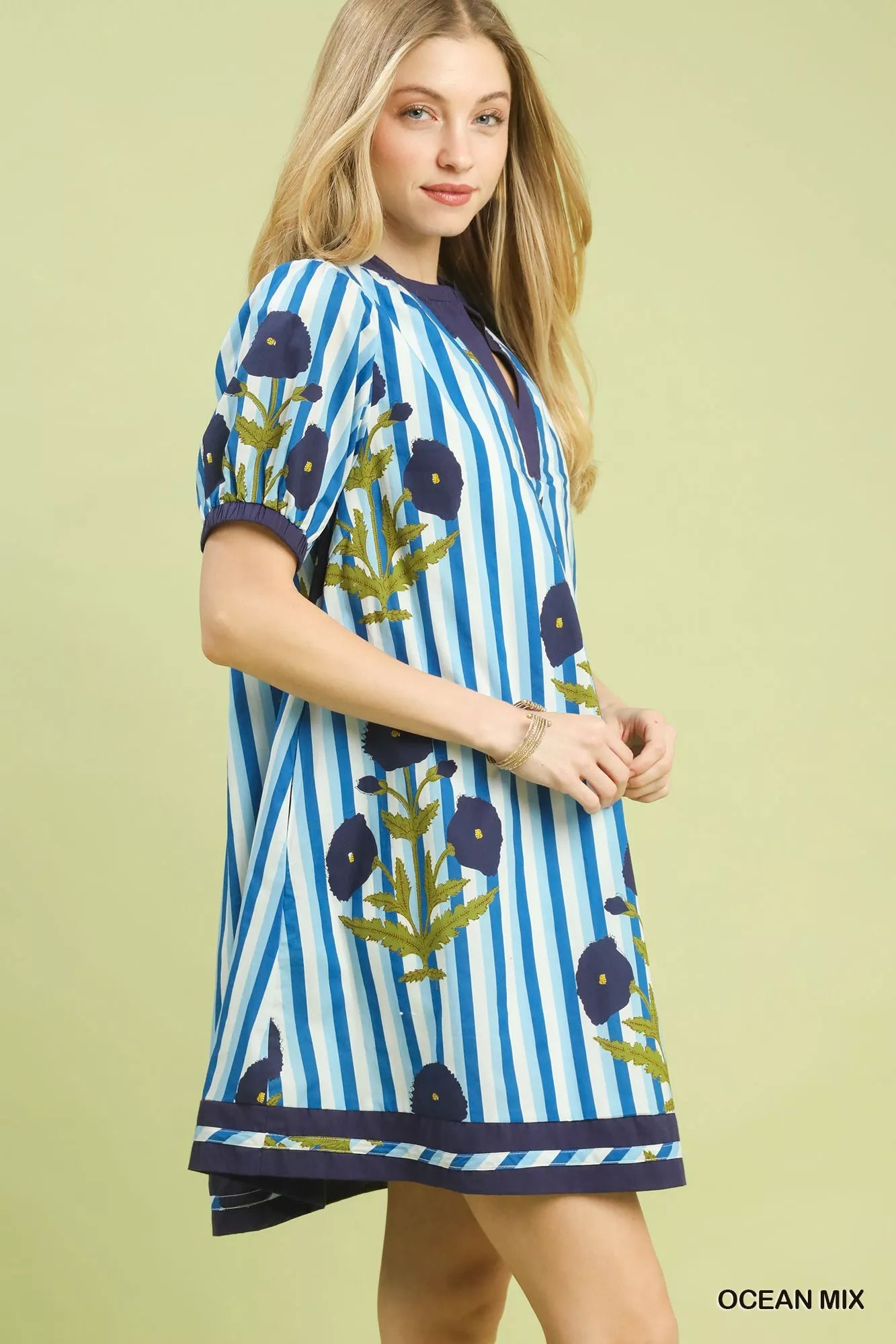Umgee Mix Floral Stripe Contrast Dress