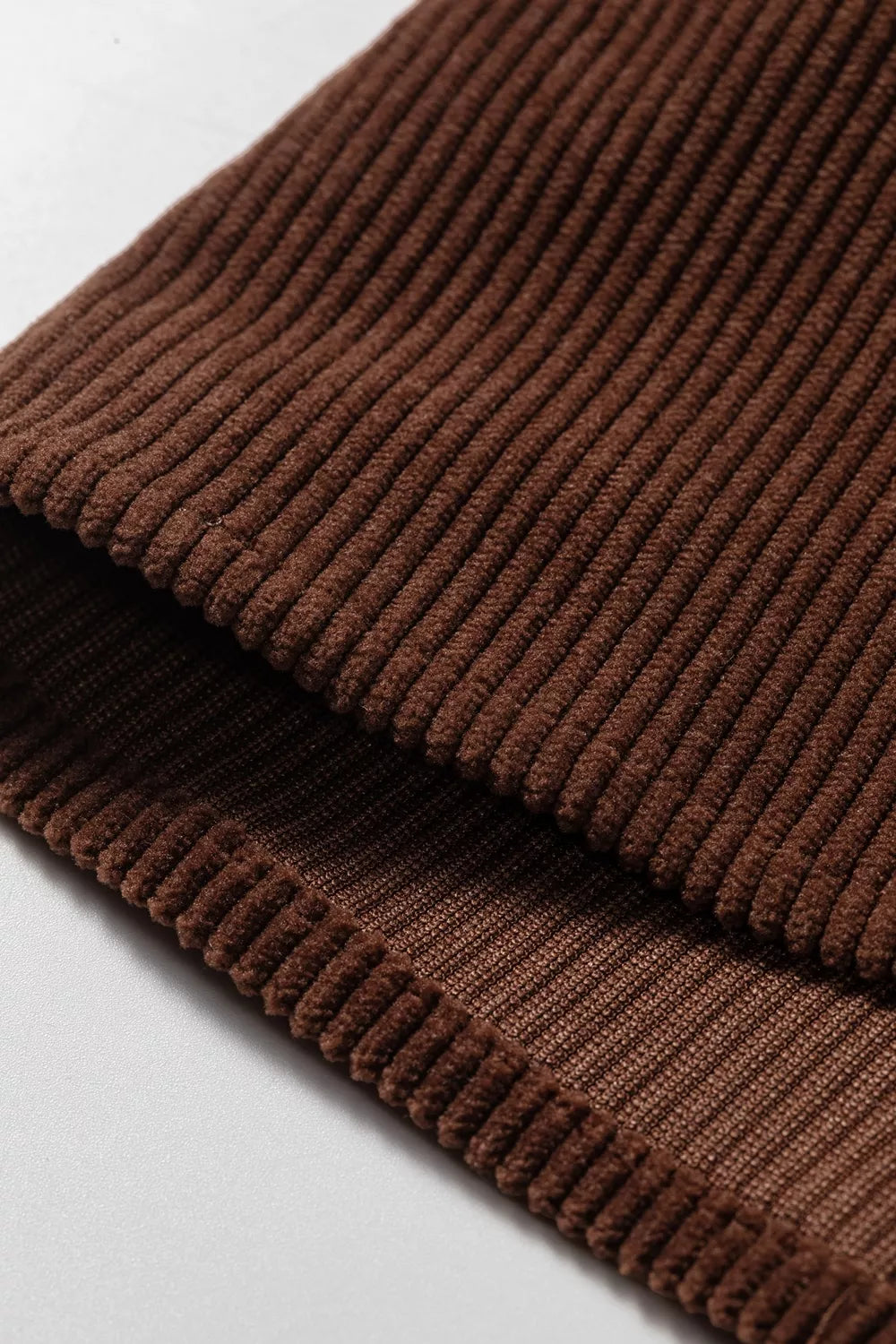 Solid Color Ruffle Trim V Neck Long Sleeve Button Corduroy Shakcet