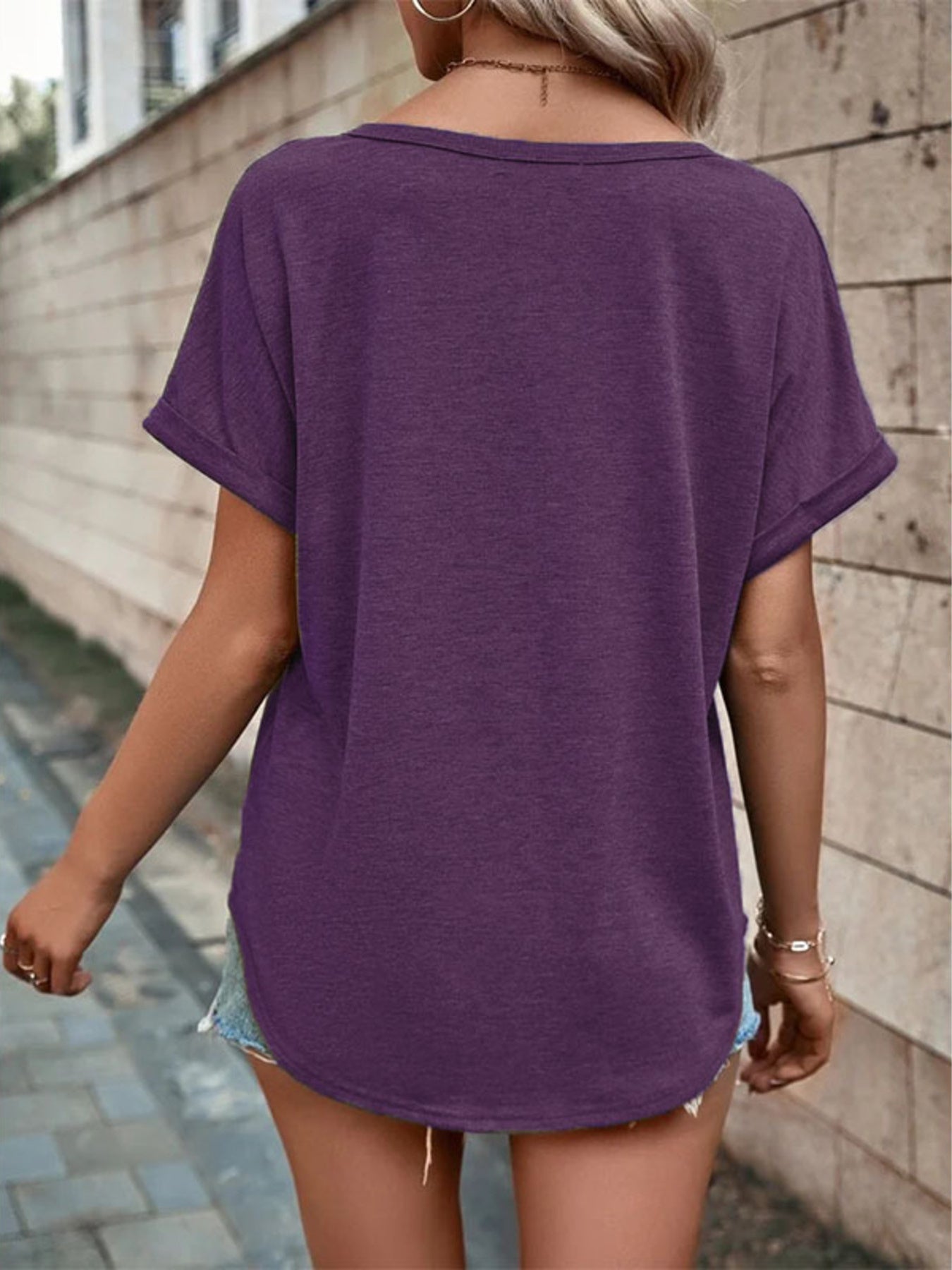 Full Size Decor Button Short Sleeve T-Shirt Plus Size