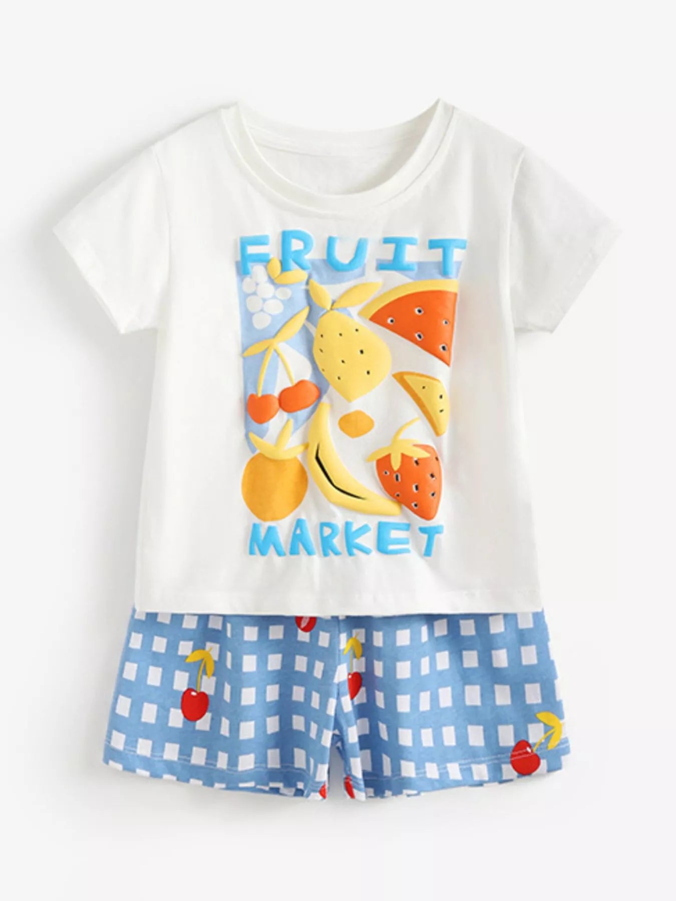 Children's Fruit Market Graphic Tee and Gingham Shorts Set