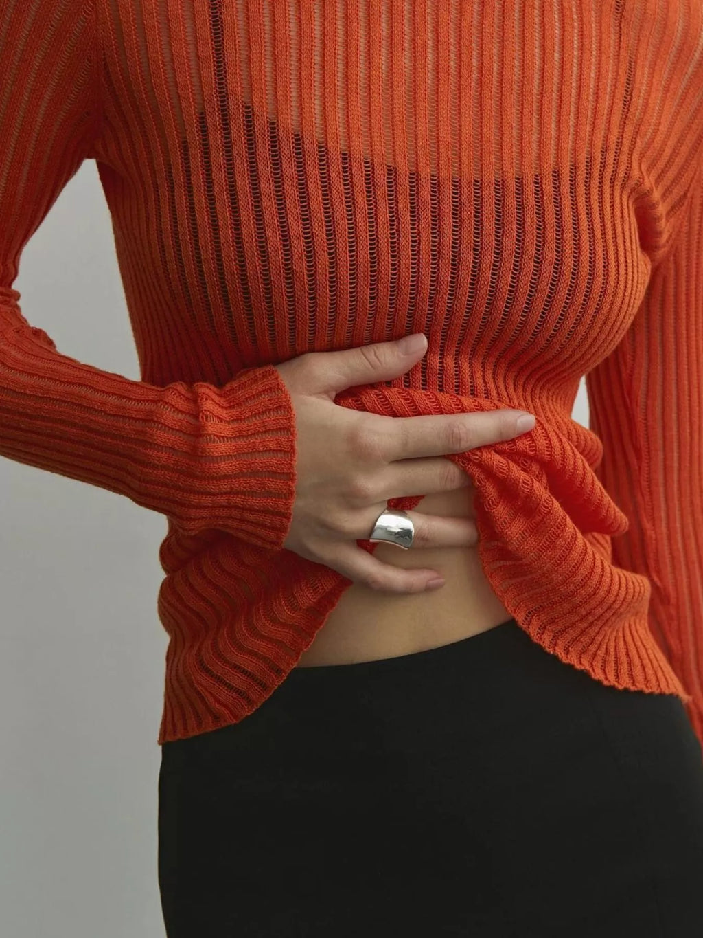 Ribbed Knit Long Sleeve Top