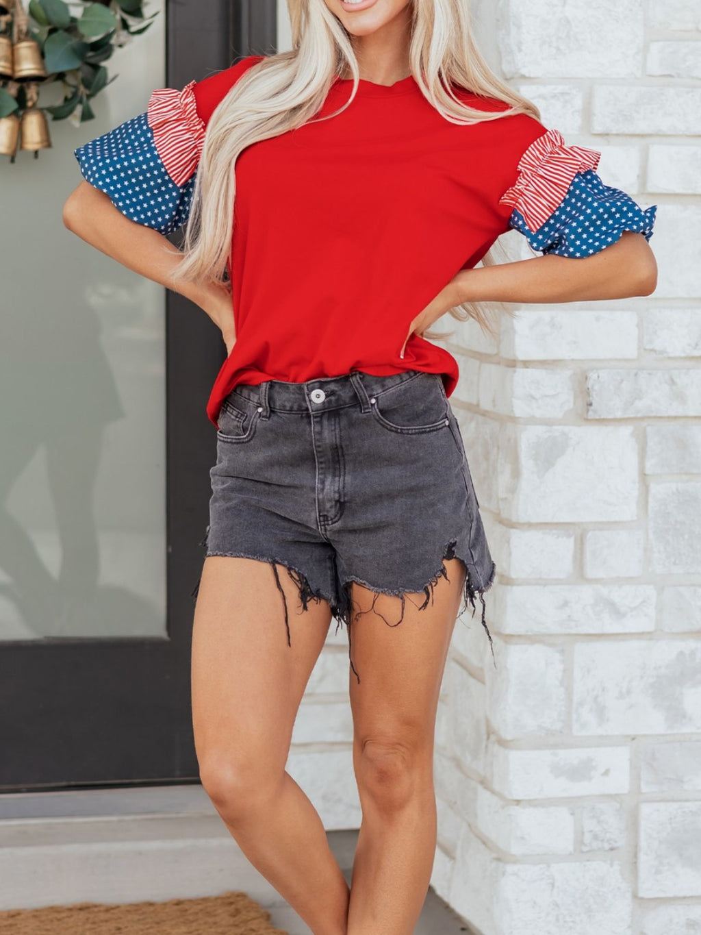 Patriotic Short Sleeve Round Neck Top