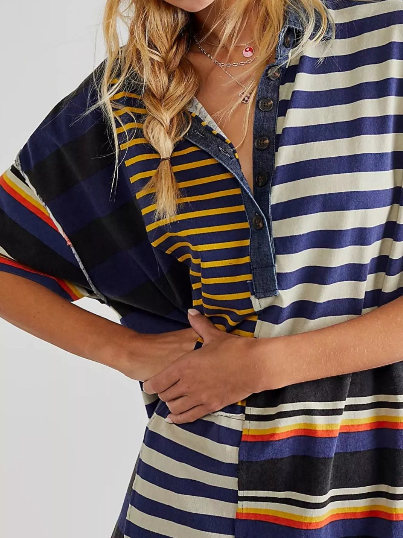 Striped Oversized Half Button Shirt Dress