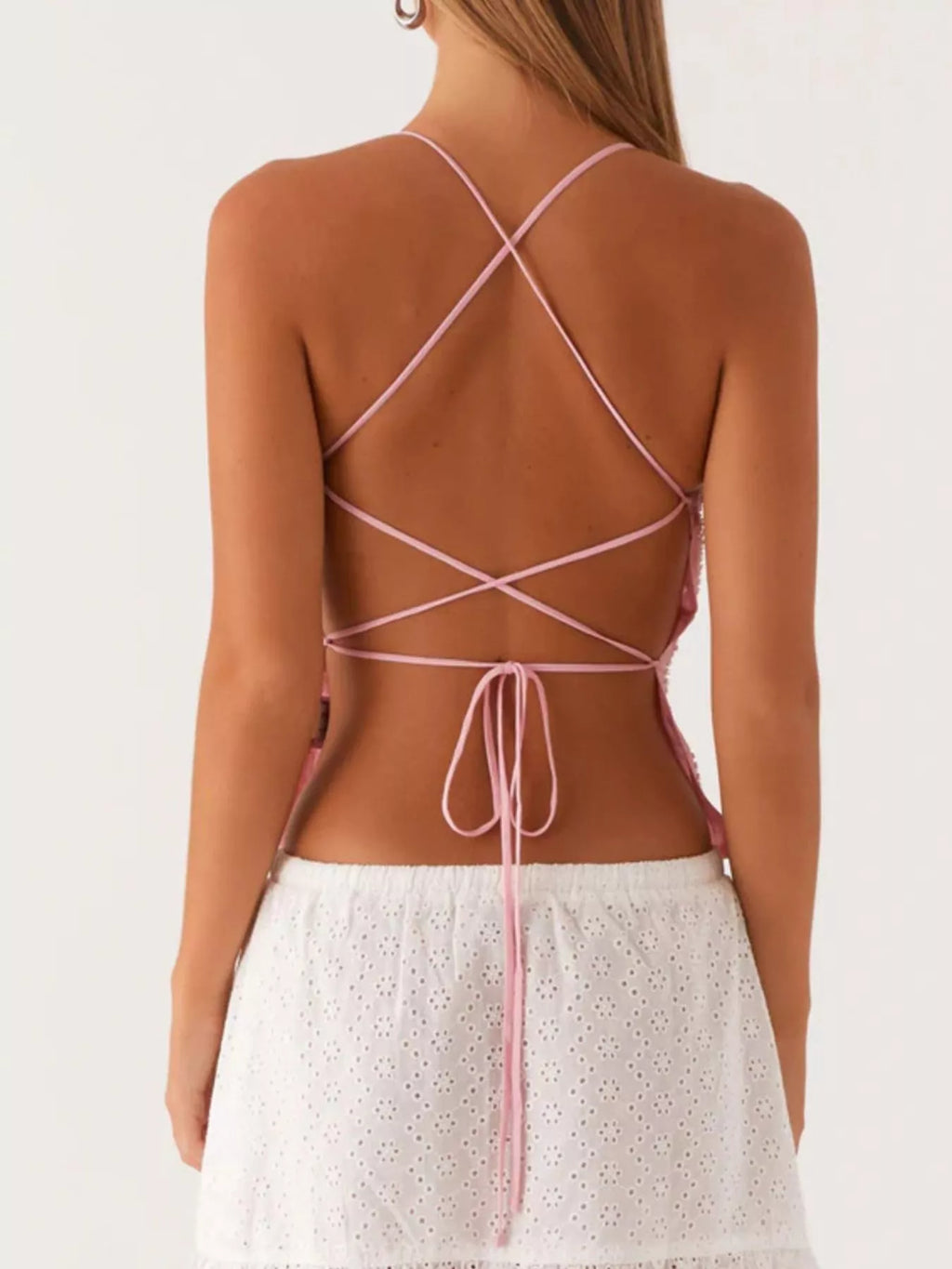 Floral Lace Up Back V-Neck Cami