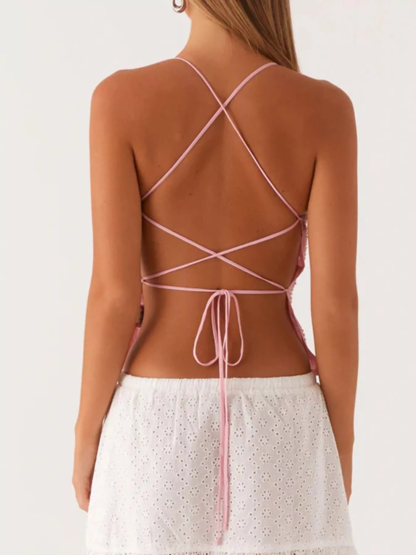Floral Lace Up Back V-Neck Cami