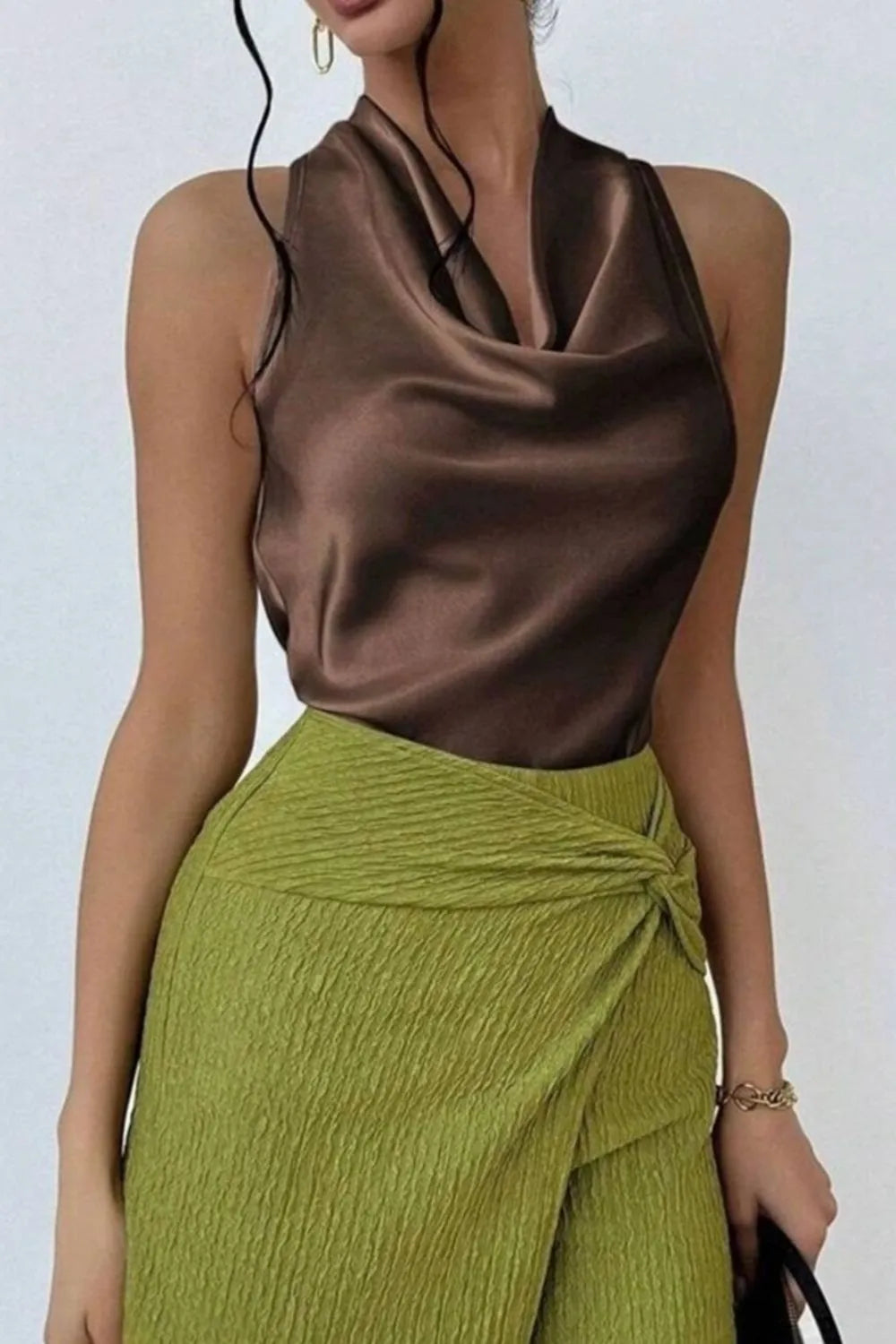 Satin Cowl Neck Sleeveless Blouse