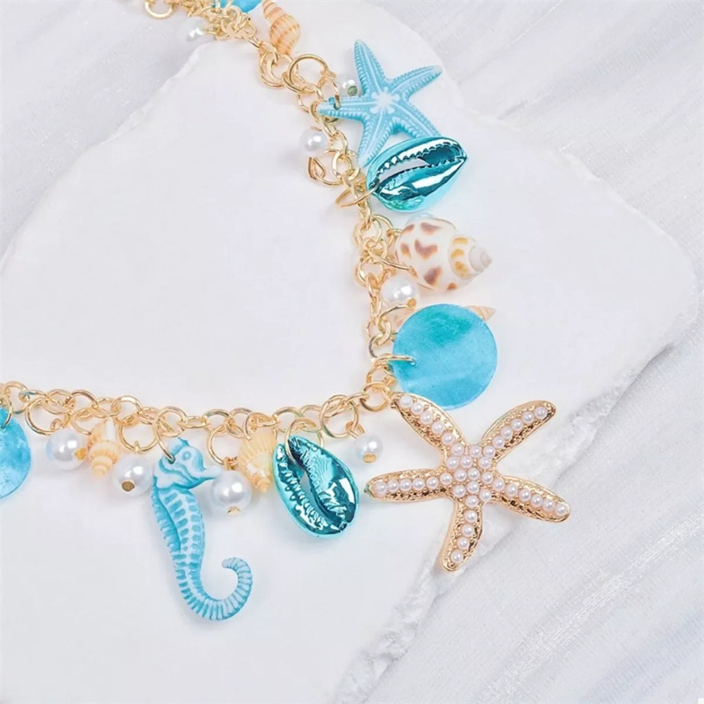 Ocean Charm Shell Starfish Statement Necklace