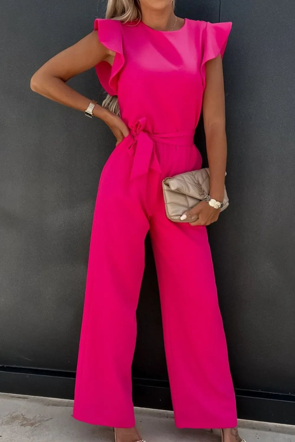 Round Neck Cap Sleeve Jumpsuit