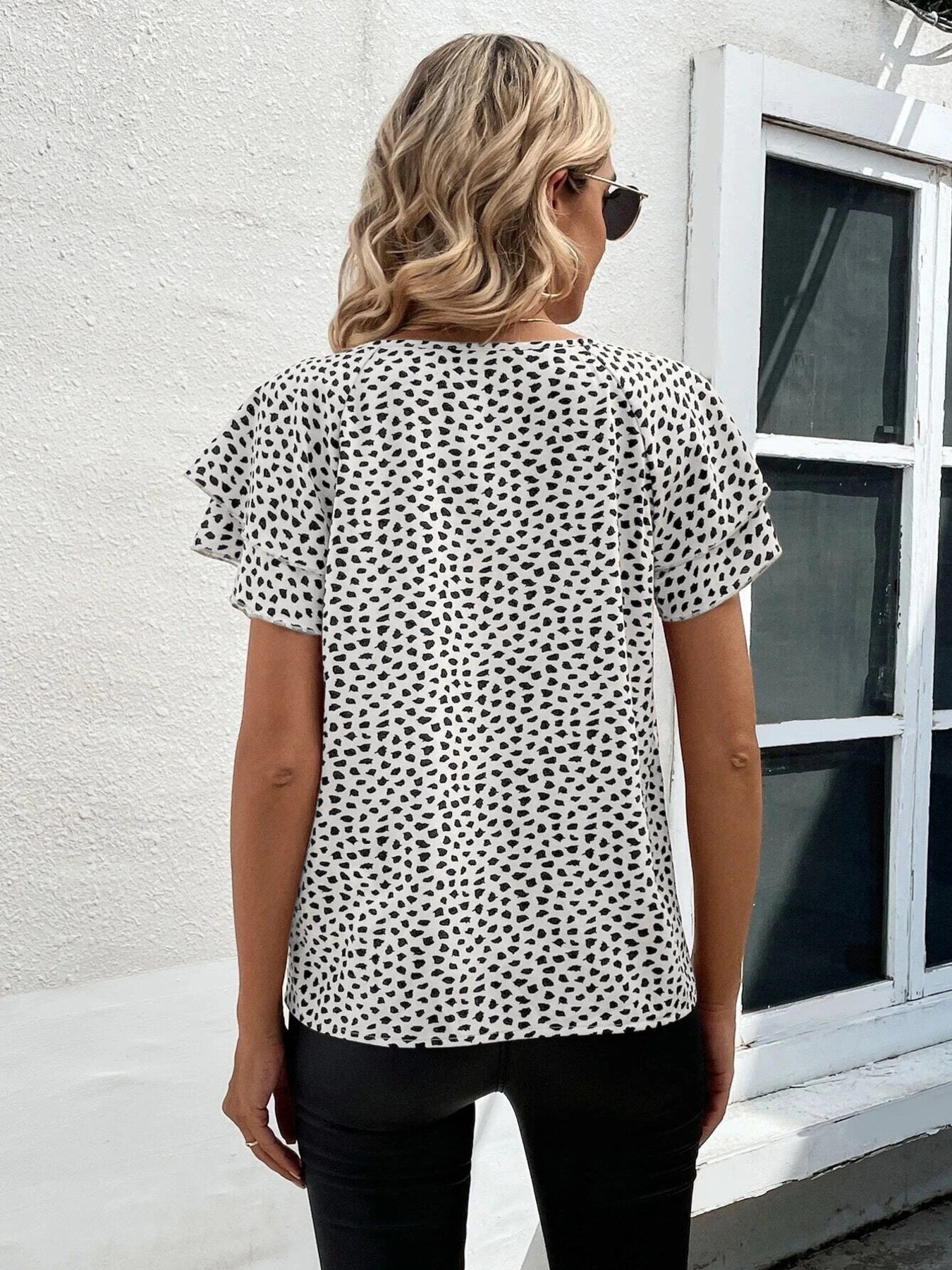 Animal Print Ruffle Sleeve Blouse
