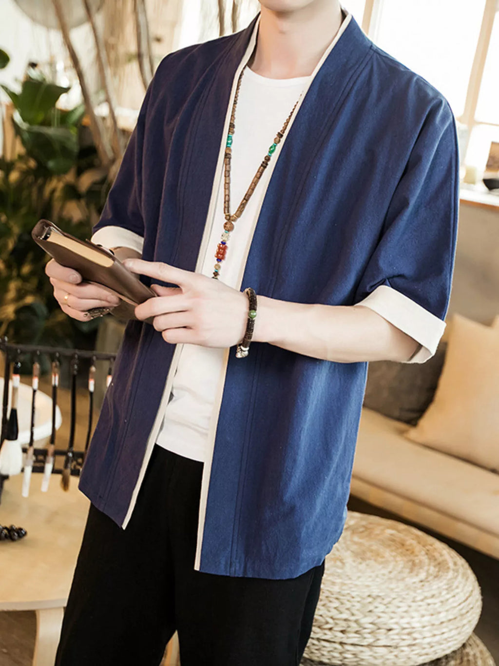 Men's Plus Size Contrast Trim Half Sleeve Shirt