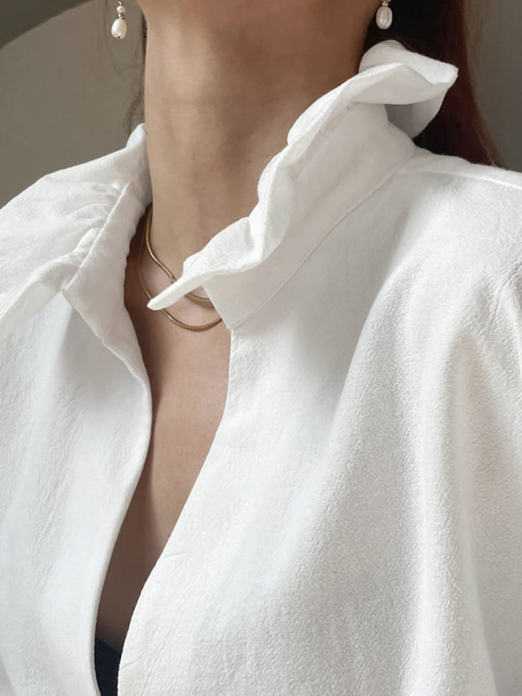 Notched Flounce Sleeve Blouse