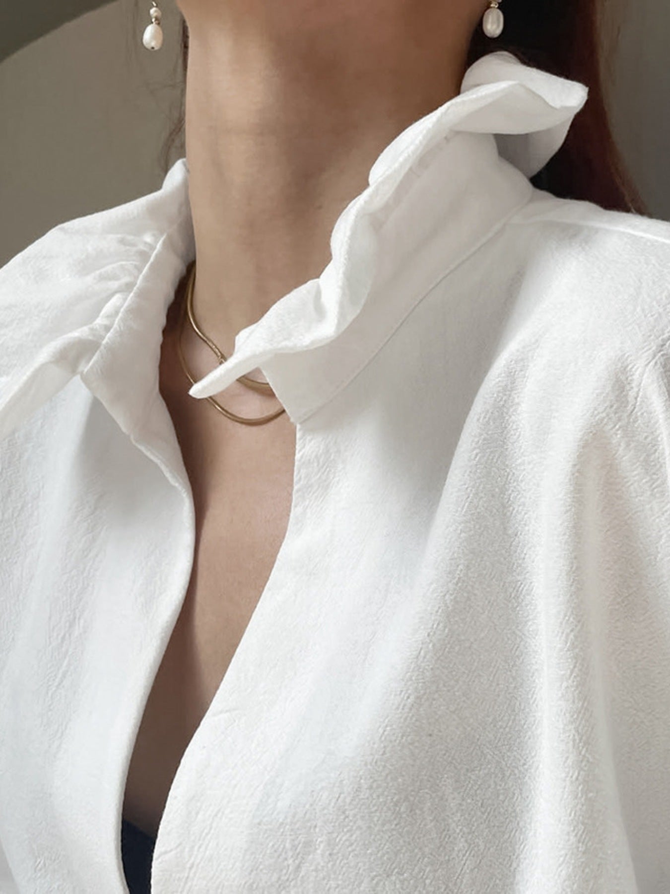 Notched Flounce Sleeve Blouse