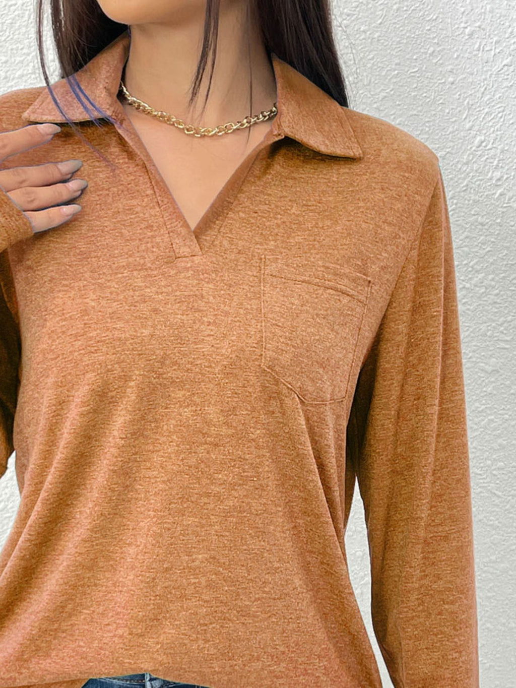 Collared Neck Long Sleeve T-Shirt