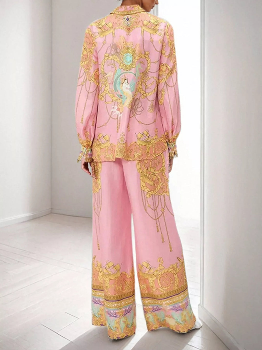 Printed Lantern Sleeve Top and Pants Set