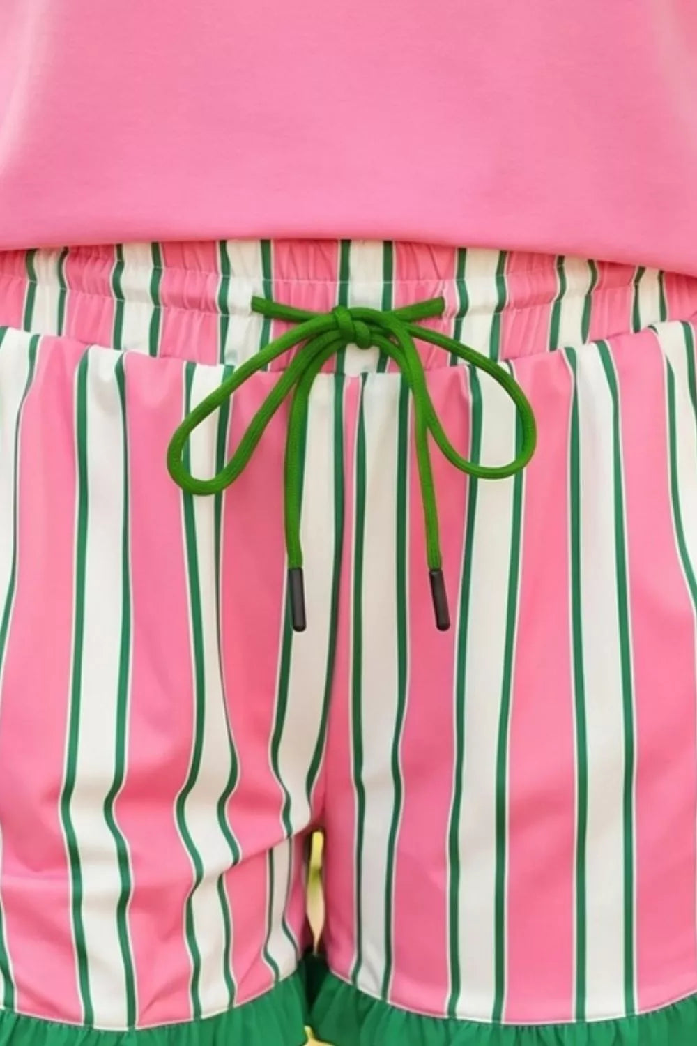 Striped Frill Hem Shorts with Drawstring Waist