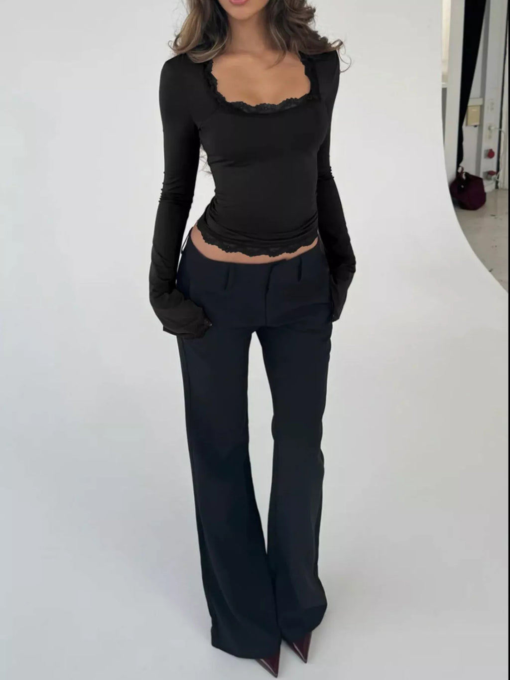 Lace Trim Long Sleeve T-Shirt