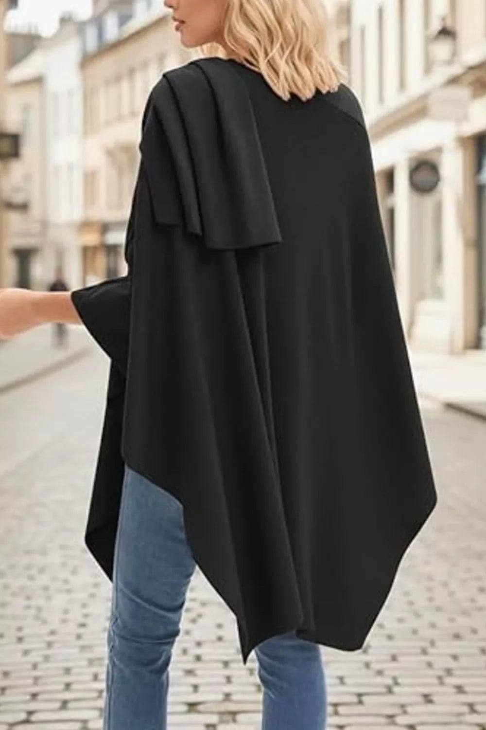 Draped Knitted Split Cape Shawl with Strap