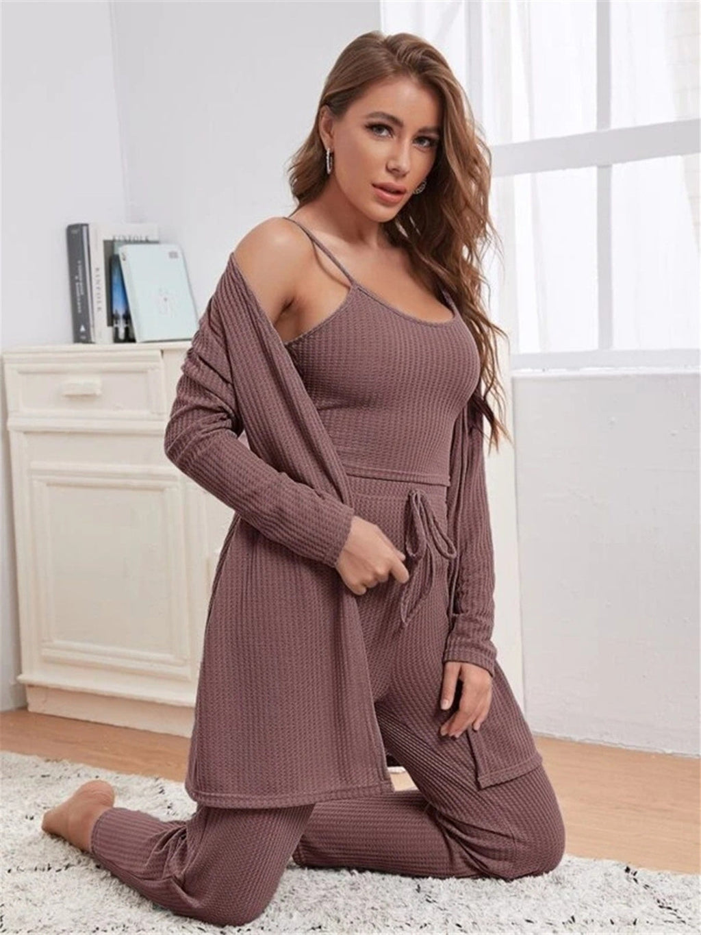 Scoop Neck Cami & Pants & Cardigan Set