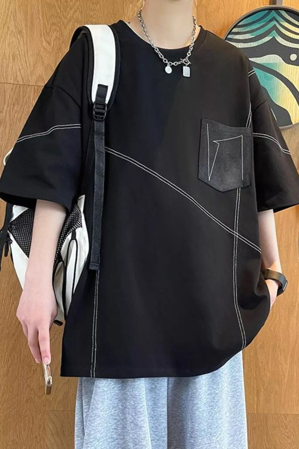 Men's Plus Size Contrast Stitching Oversized Round Neck T-Shirt