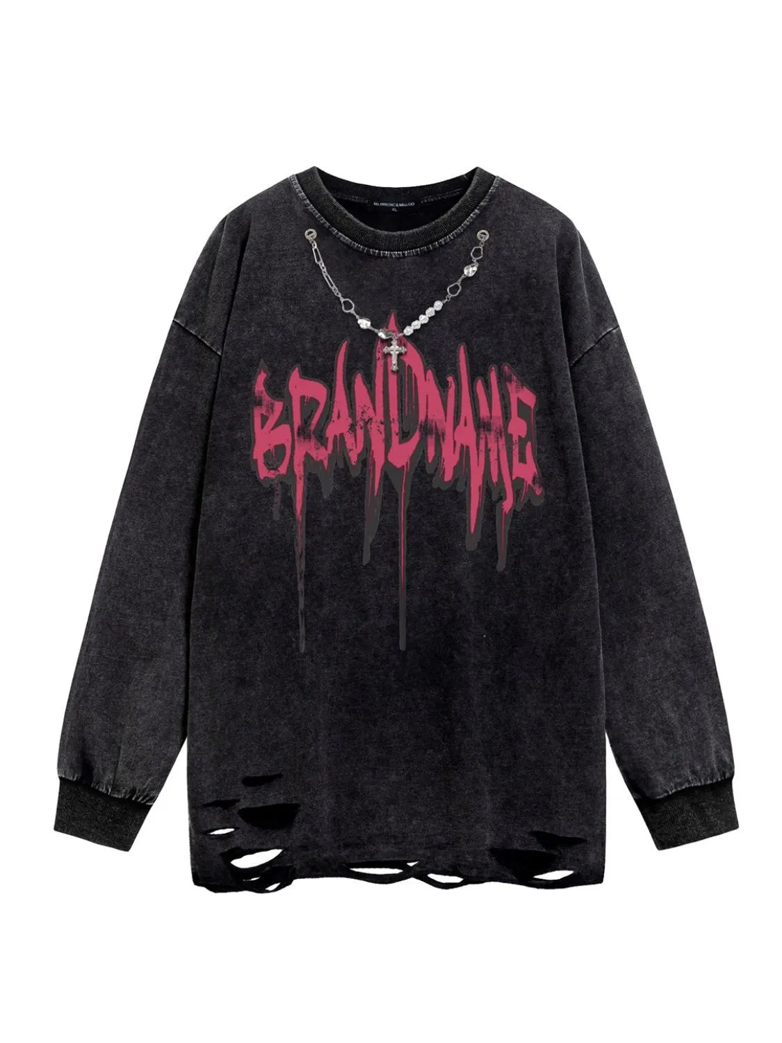 Men's Distressed Hem Chain Detail Oversized T-Shirt