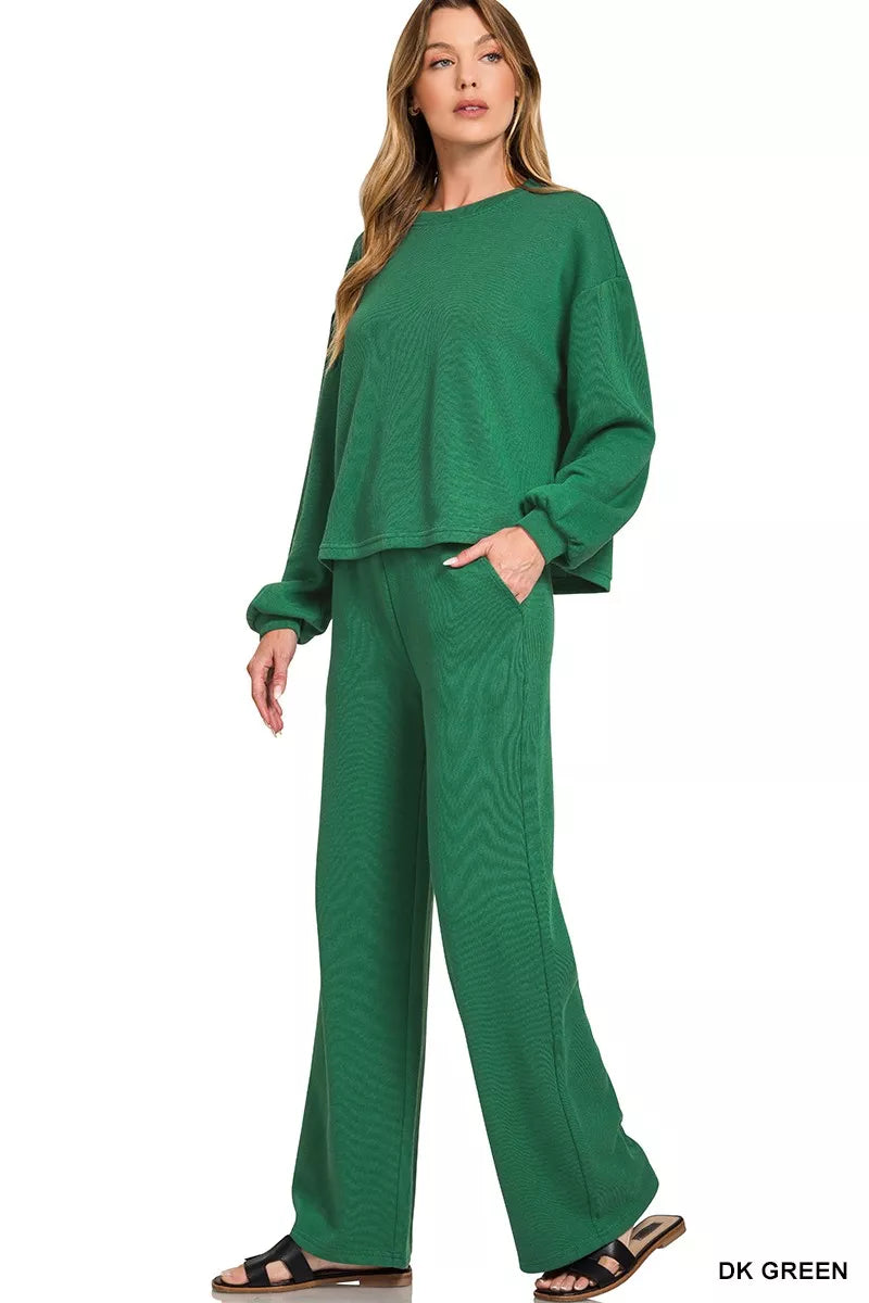 Zenana French Rib Pullover and Pants Set