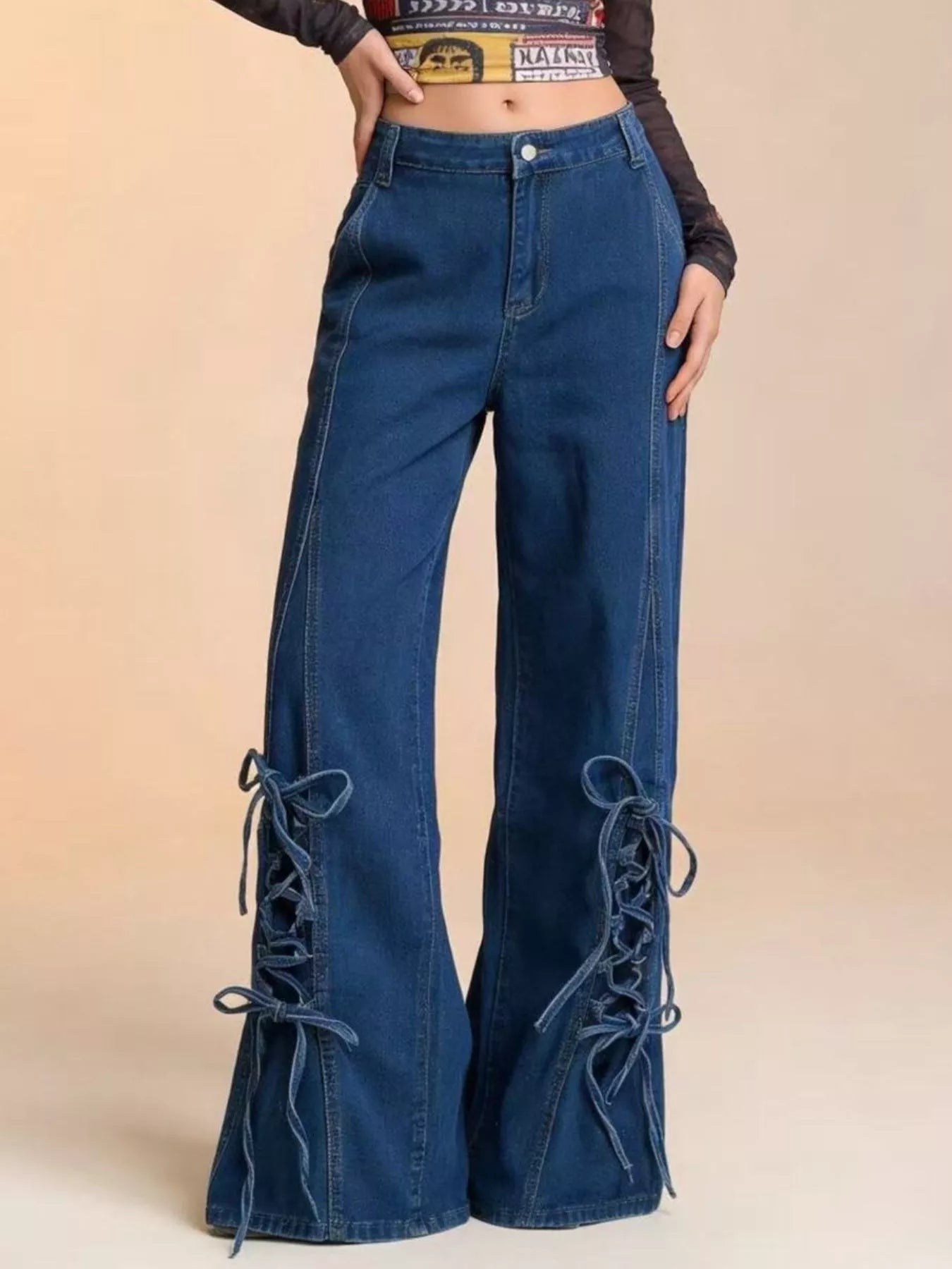 Lace-Up Wide Leg Jeans