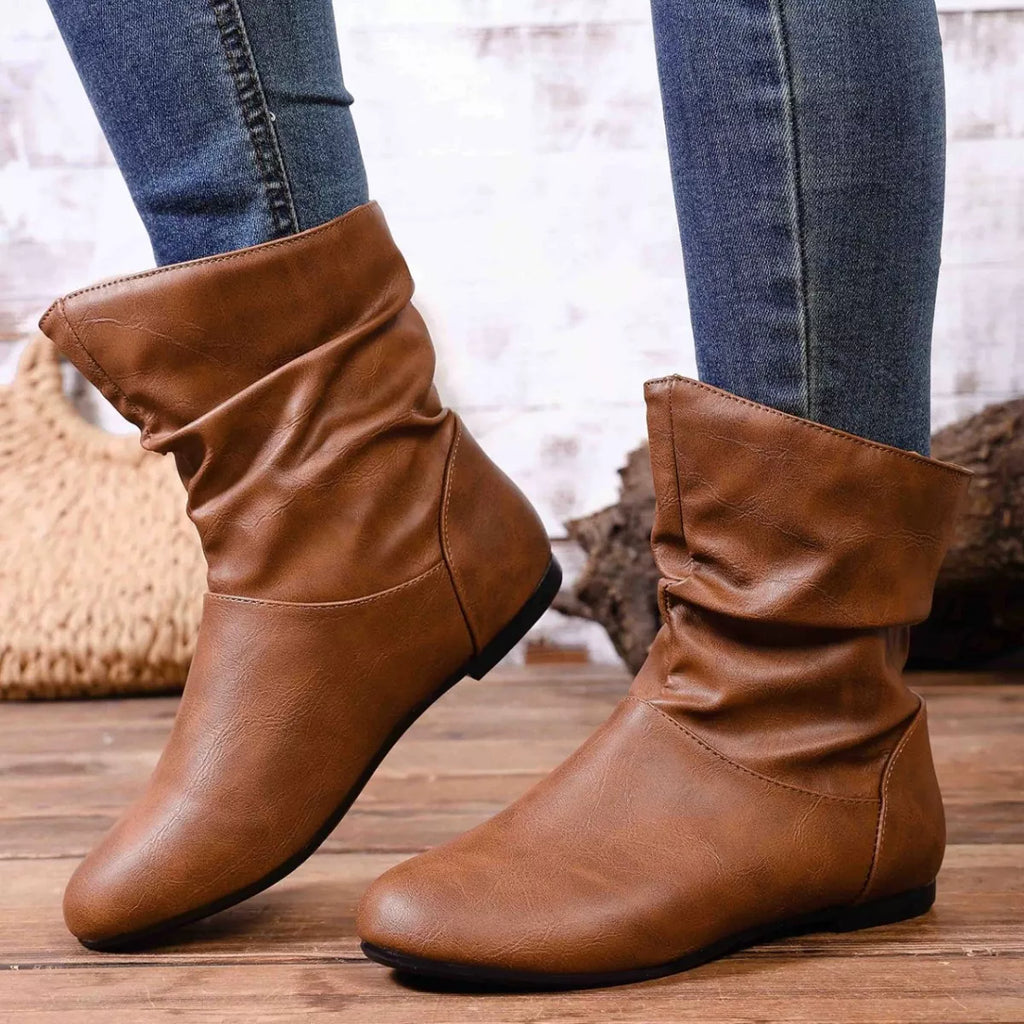 Flat Ankle Boots with Wrinkled Design