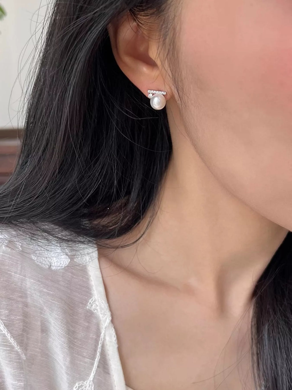 Zircon Pearl Stud Earrings