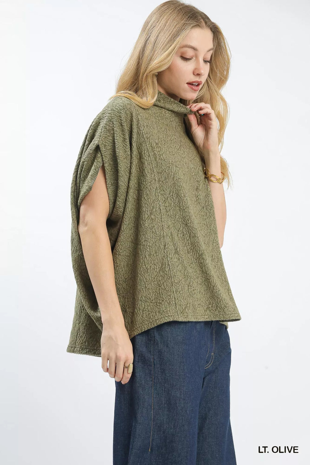 Umgee Textured Mock Neck Relaxed Top