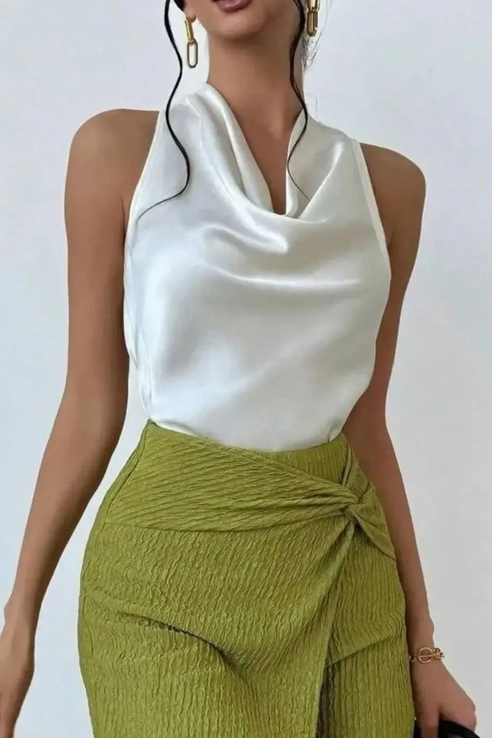 Satin Cowl Neck Sleeveless Blouse