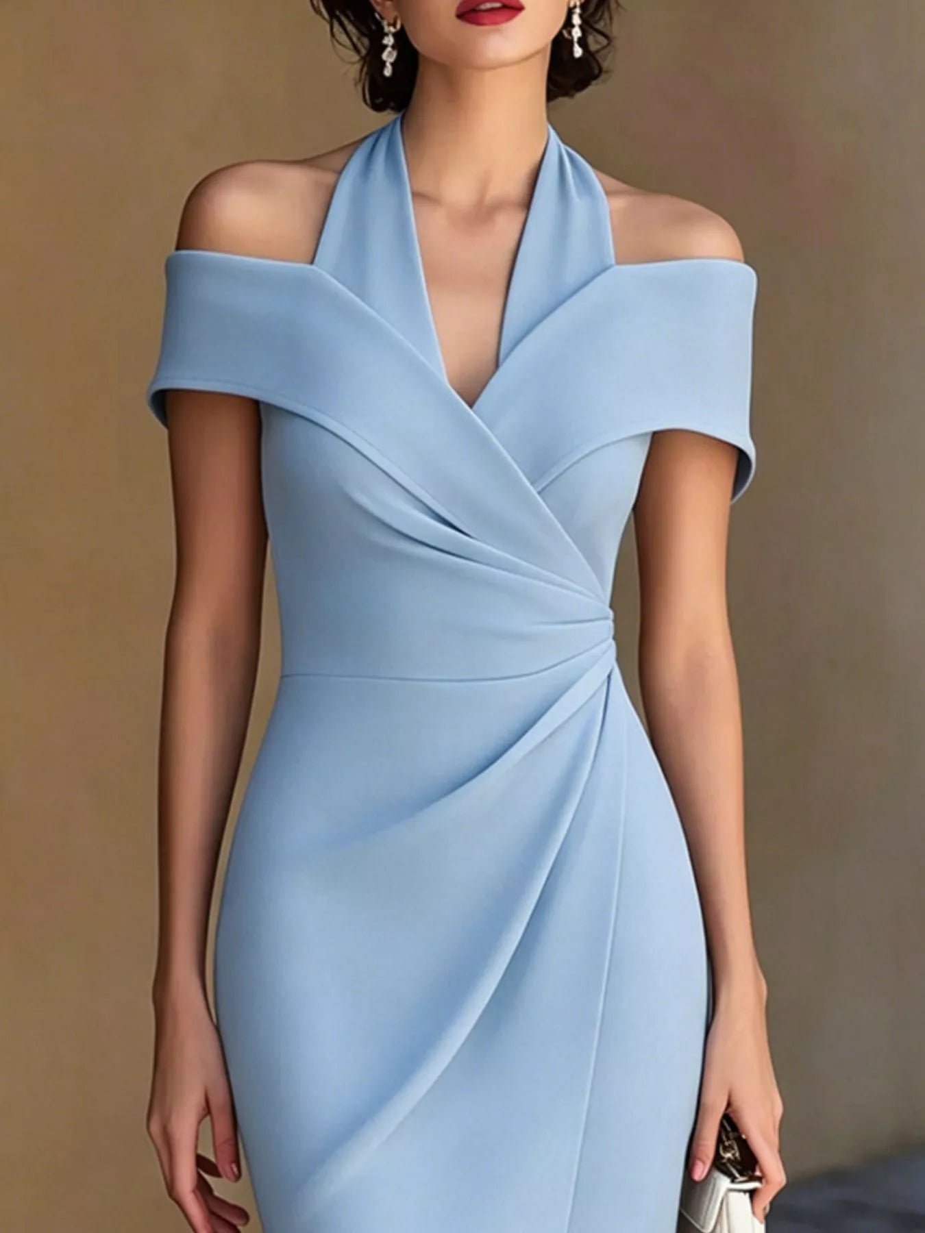 Cold Shoulder Halter Neck Midi Dress
