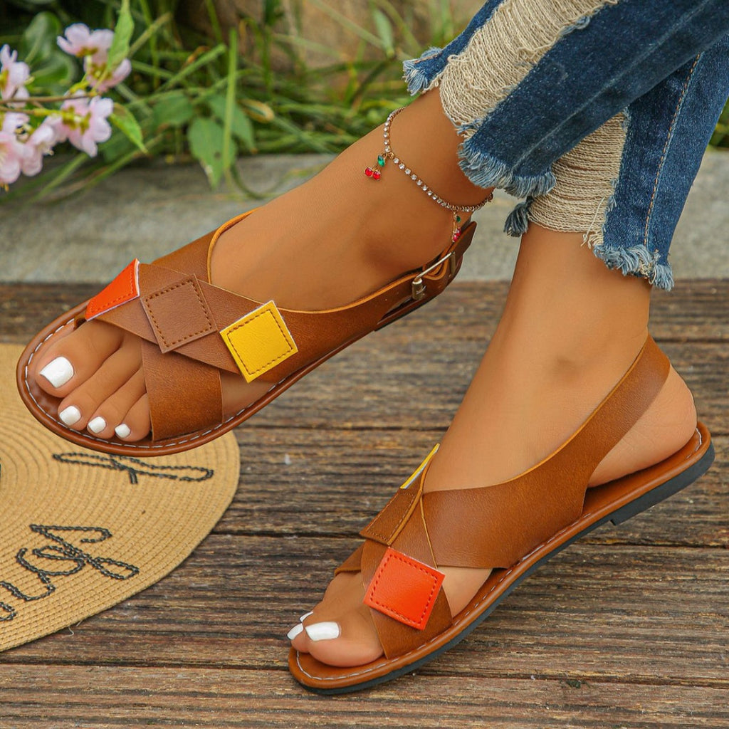 Colorful Patchwork Buckle Ankle Strap Sandals