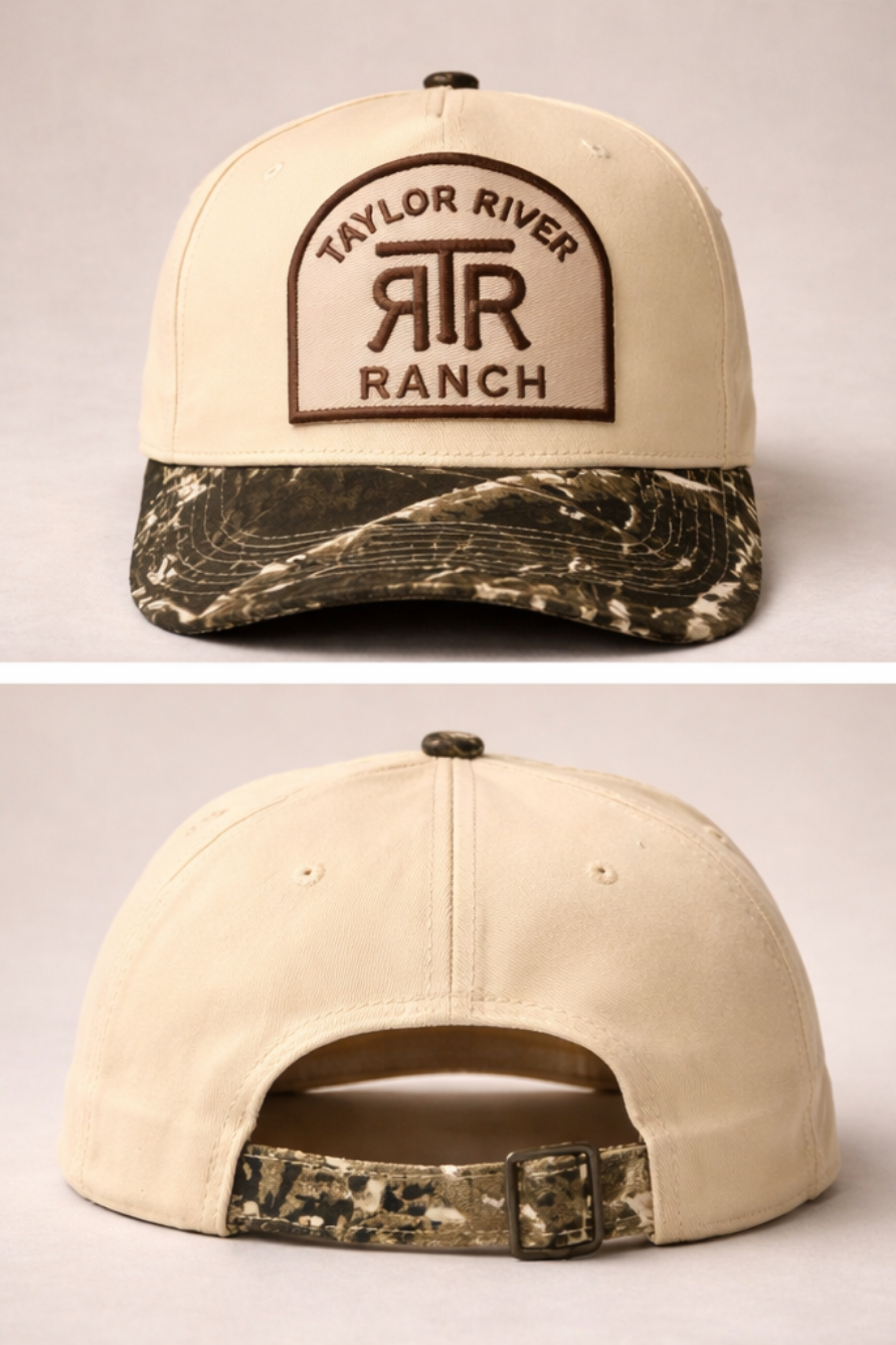 Taylor River Ranch - Embroidered Patch on Structured Camo Hat