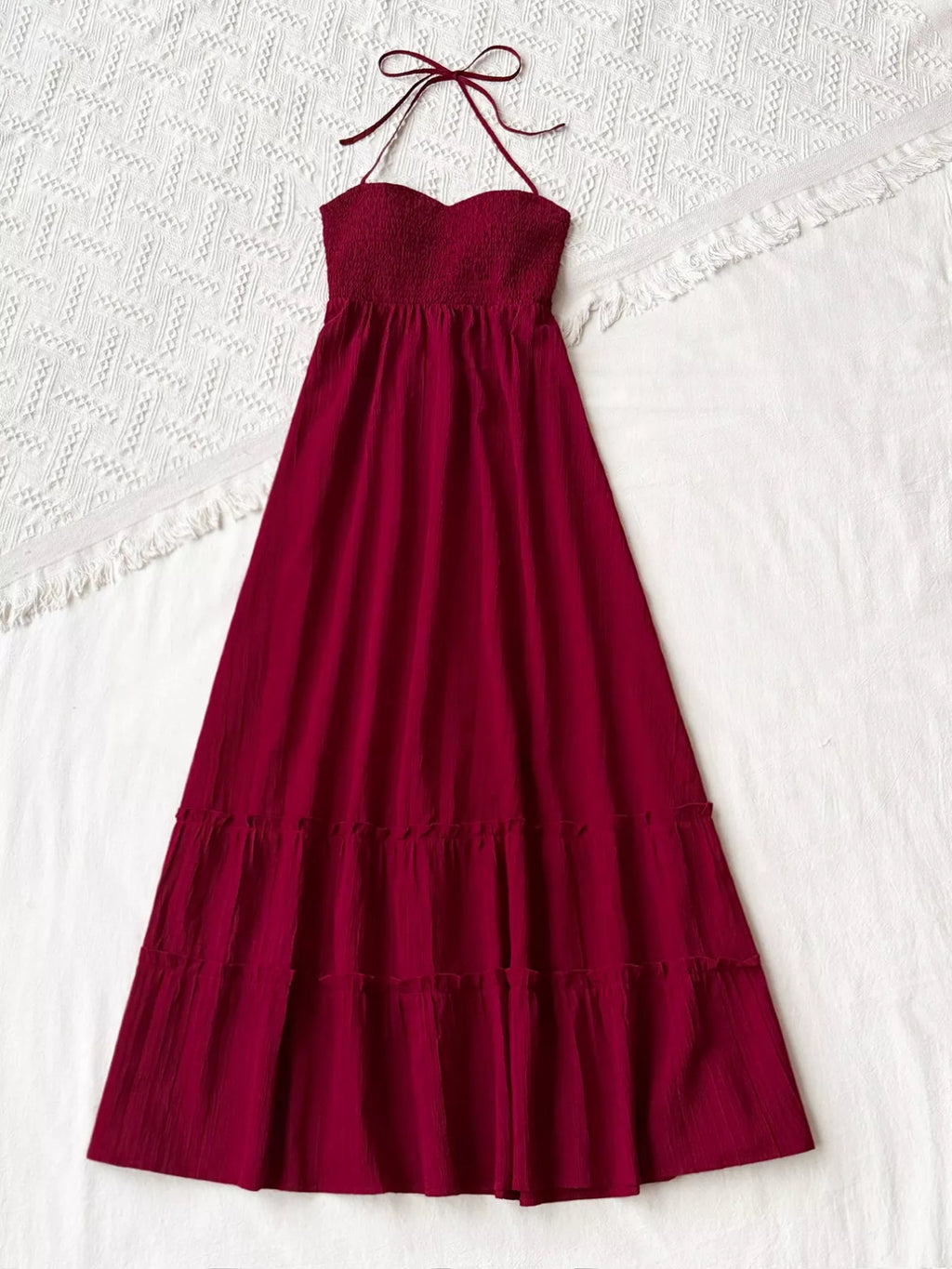 Sweetheart Neck Halter Neck Tiered Dress