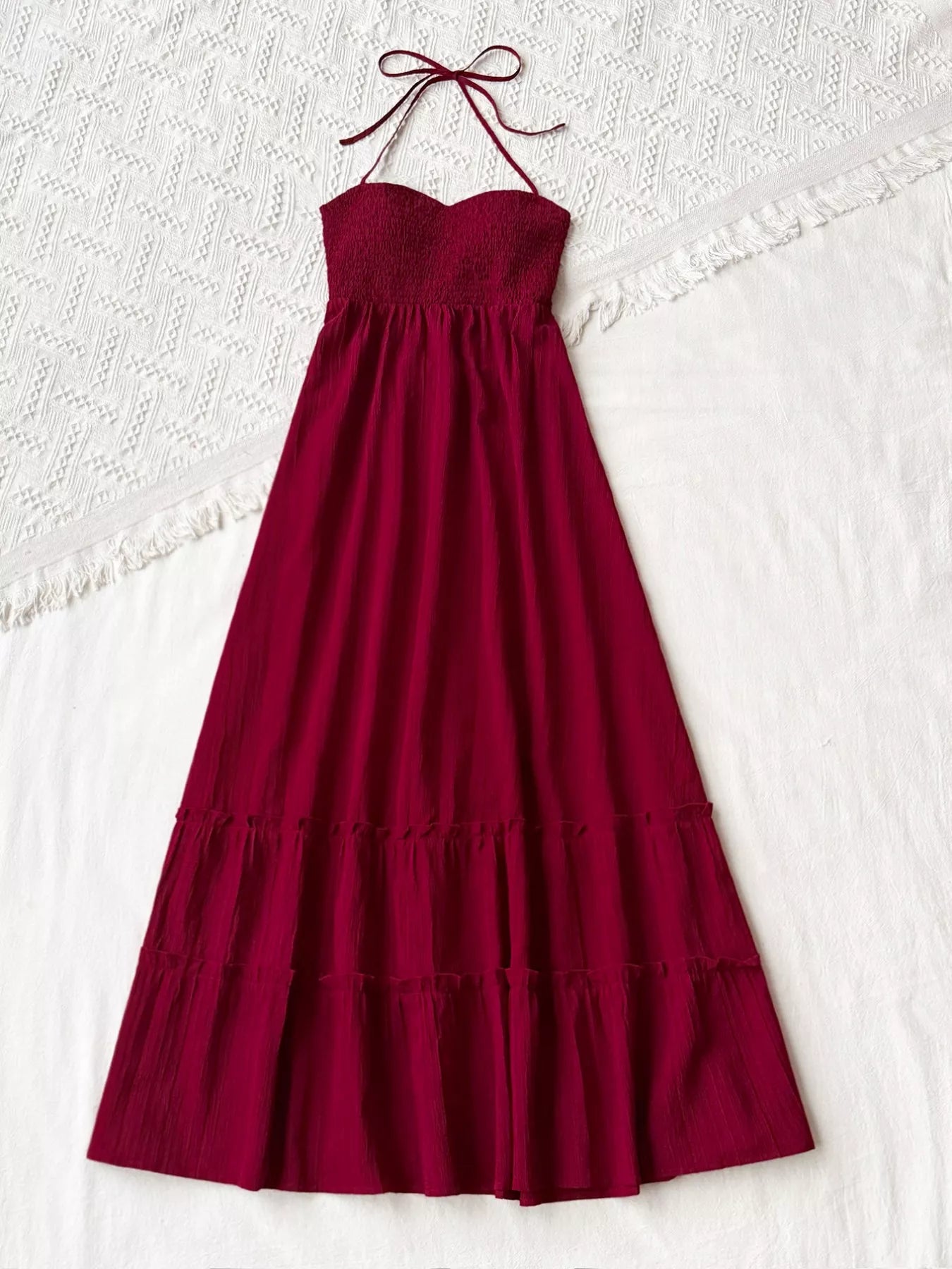 Sweetheart Neck Halter Neck Tiered Dress