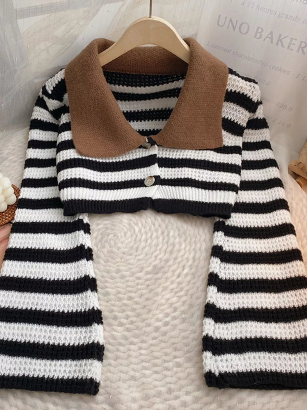Striped Cropped Knit Cardigan