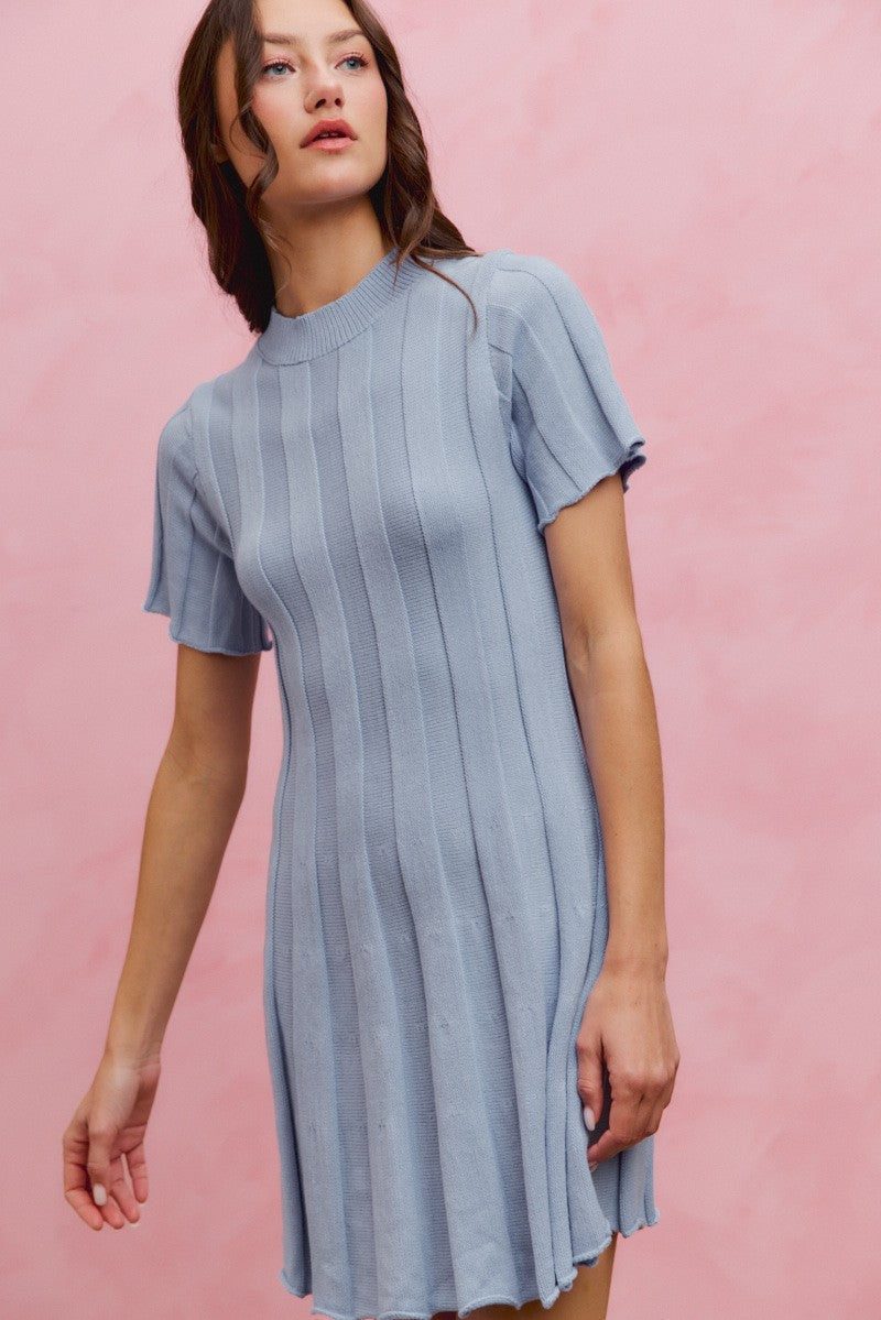 SO ME Wide Rib Short Sleeves Sweater Knit Mini Dress