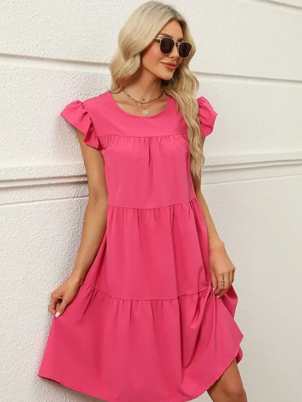 Tiered Ruffle Sleeve Mini Dress