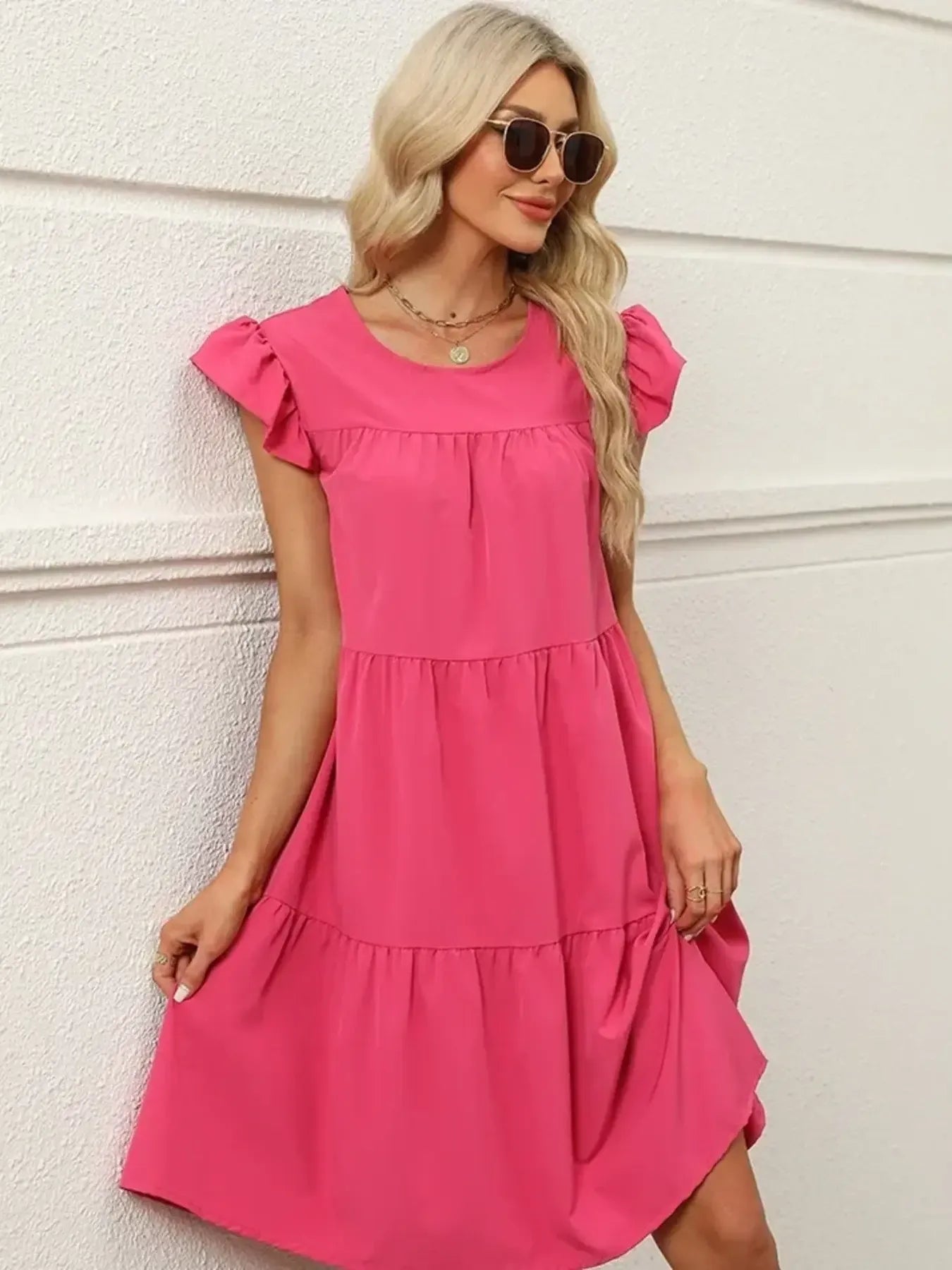 Tiered Ruffle Sleeve Mini Dress