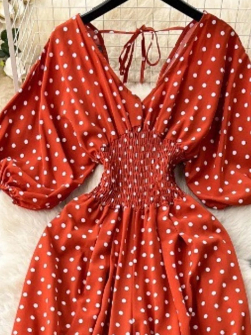 Smocked V-Neck Wide Leg Jumpsuit