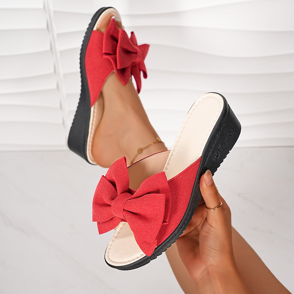 Bow Open Toe Wedge Sandals