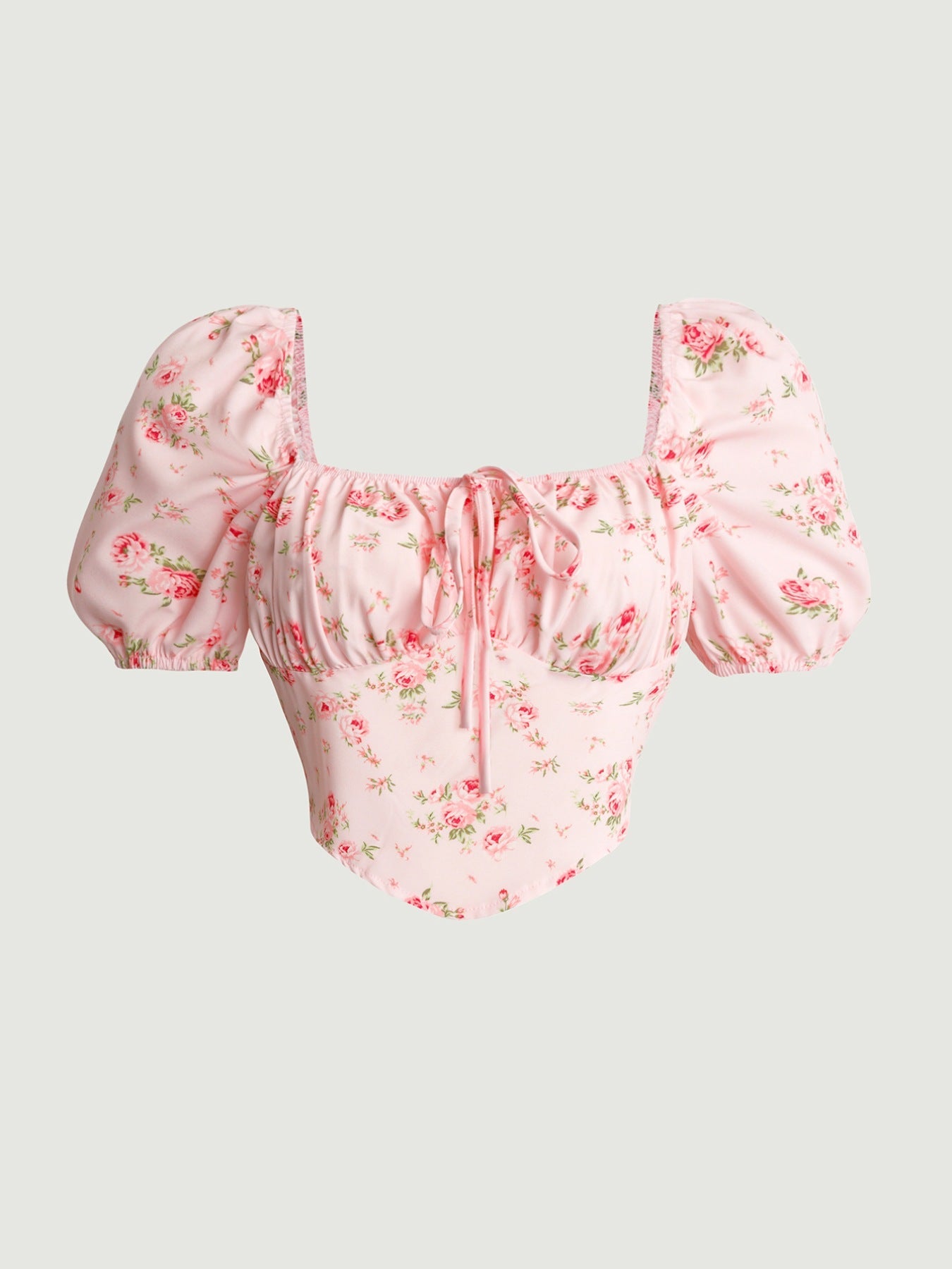 Floral Print Tie Front Puff Sleeve Blouse