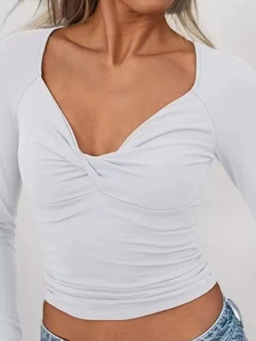 Twist Front Long Sleeve Fitted T-Shirt