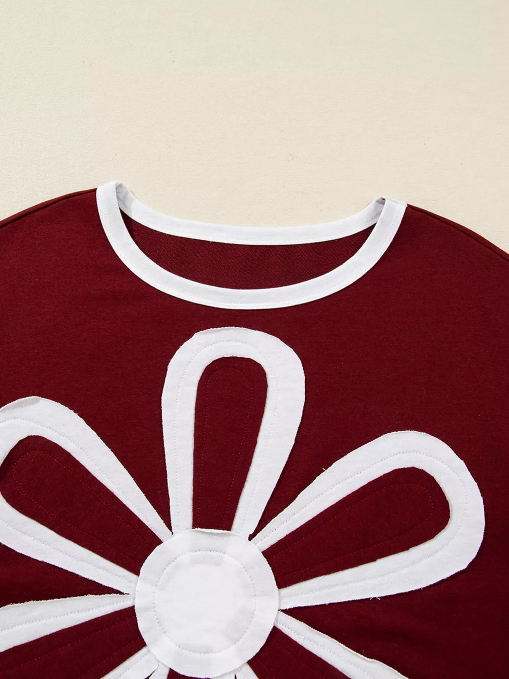 Flower Patched Round Neck Long Sleeve Top