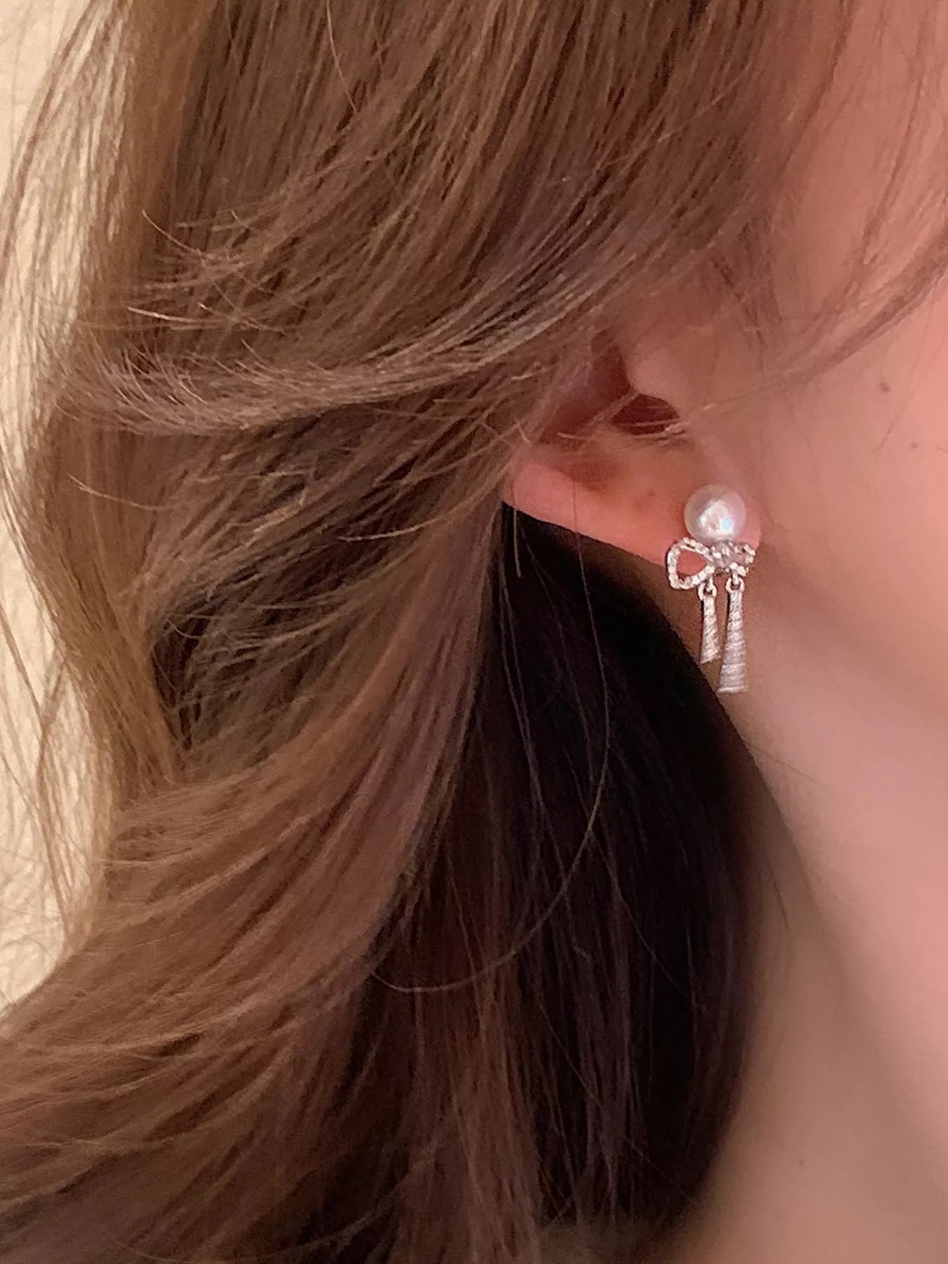 Pearl Bowknot Drop Earrings