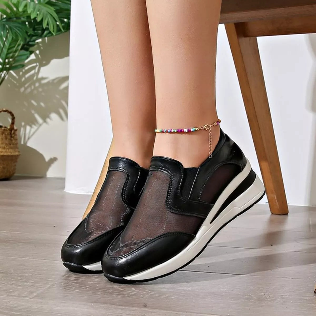 Round Toe Wedge Sneakers