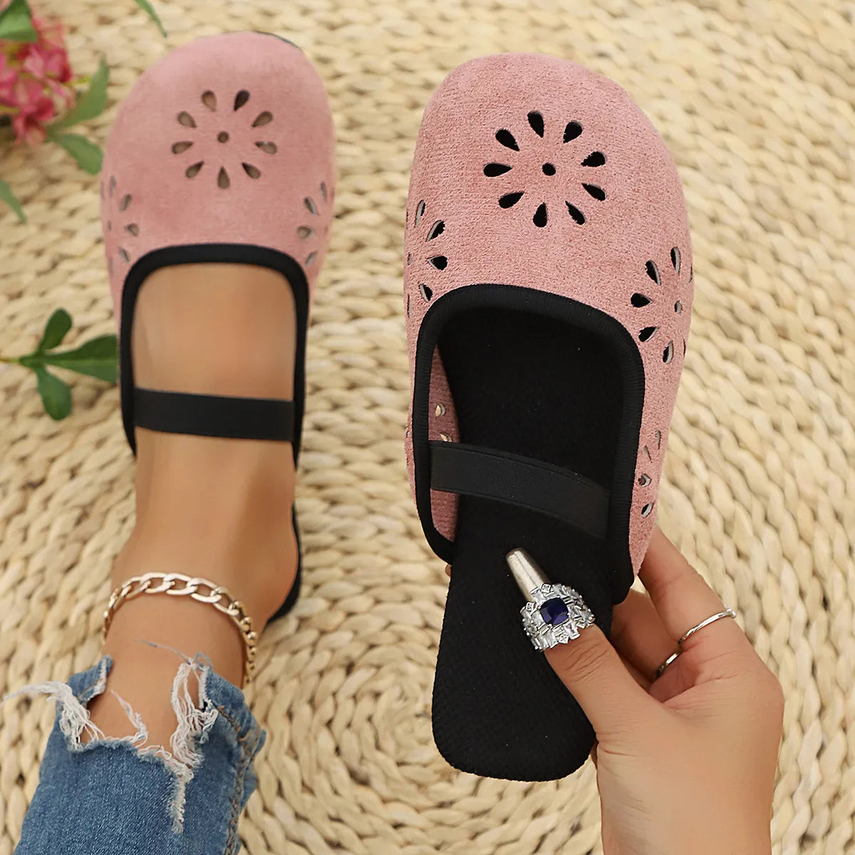 Cutout Round Toe Slip-Ons