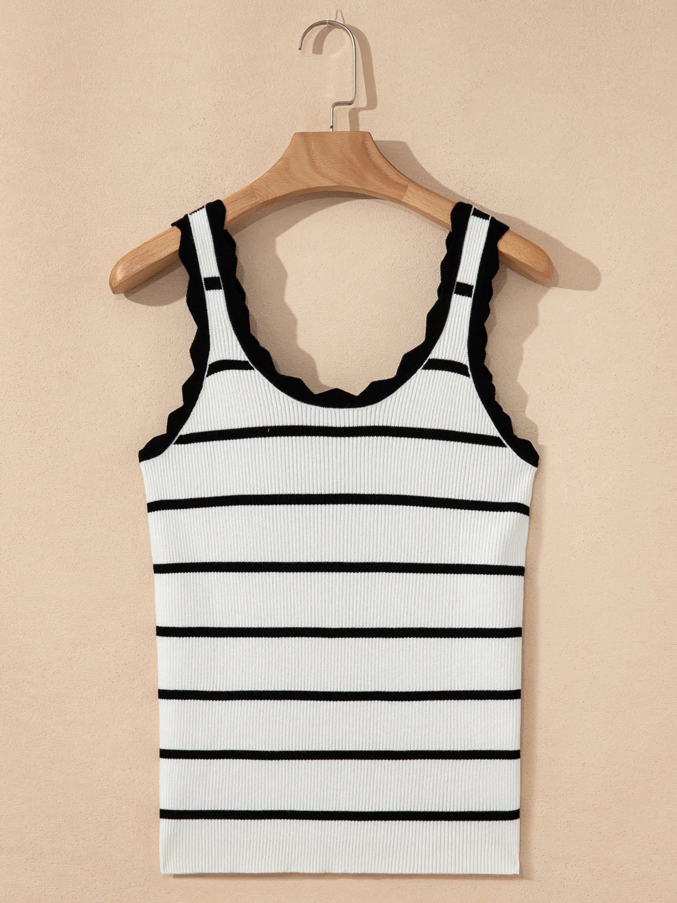 Stripe Scalloped Edge Crew Neck Knit Tank Top